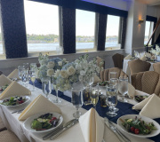 Table Decor on the Atlantis with hints of Blue.  Nautical Feel on an NYC Cruise
